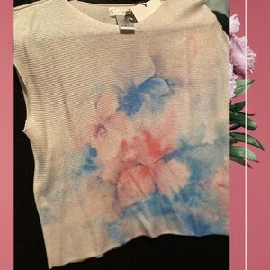 Chico's Artistic Cream Tank Top with Pink and Blue Hues